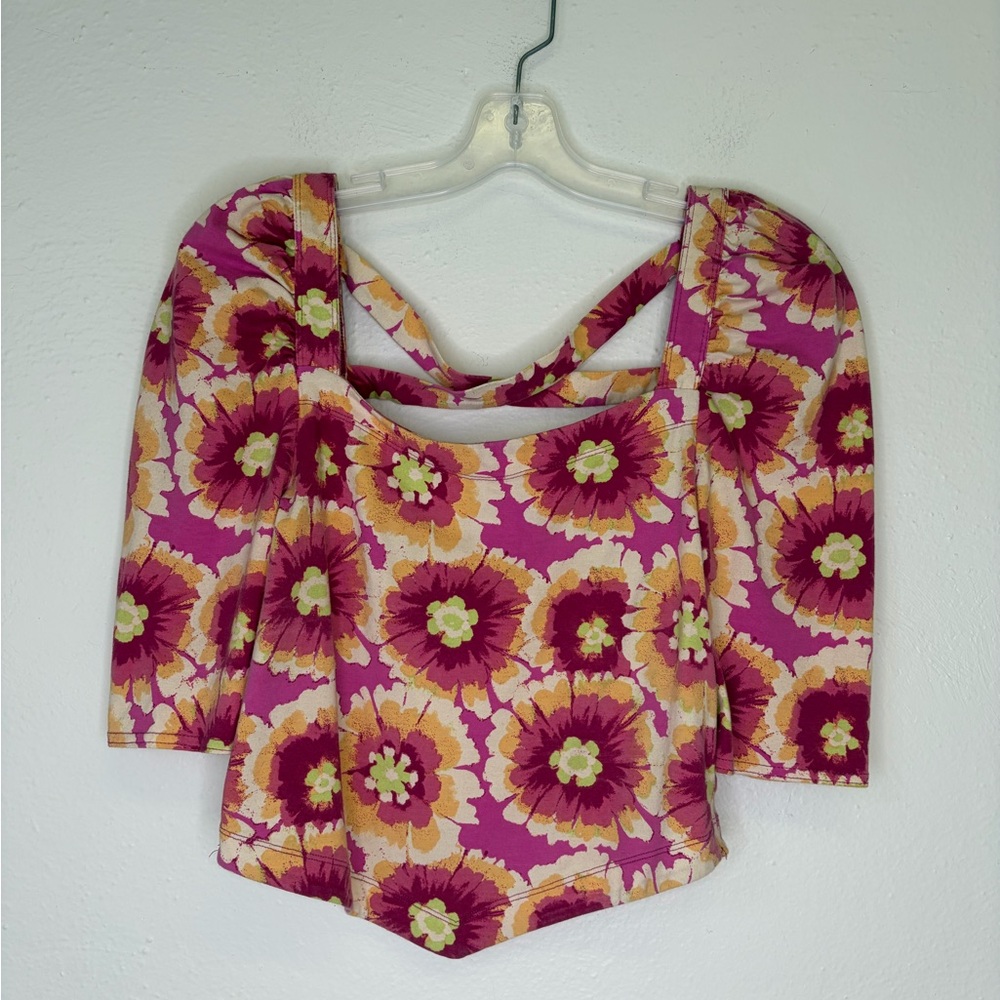 Free People Pink and Yellow Floral Blouse